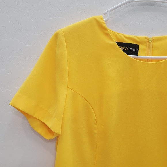 💕 Metro Style Yellow Cap Sleeves Mini Sheath Dress Women's Size 6 Petite - Picture 9 of 10